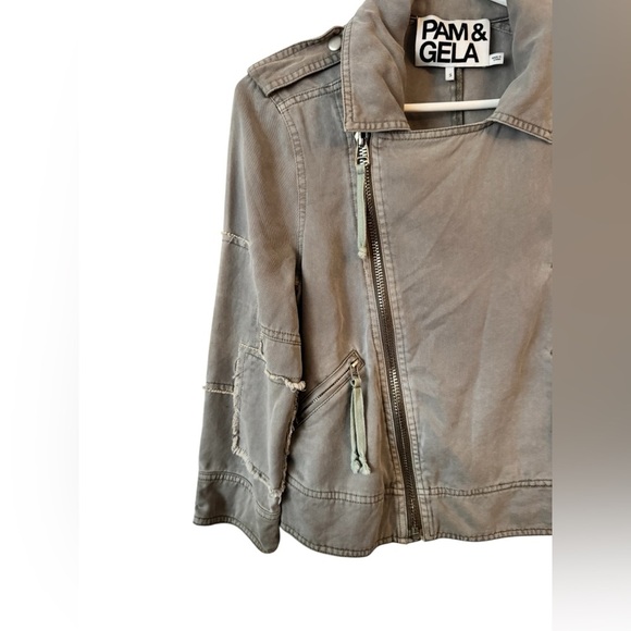 Pam & Gela  Patch Twill Moto Jacket Size S - Picture 4 of 12